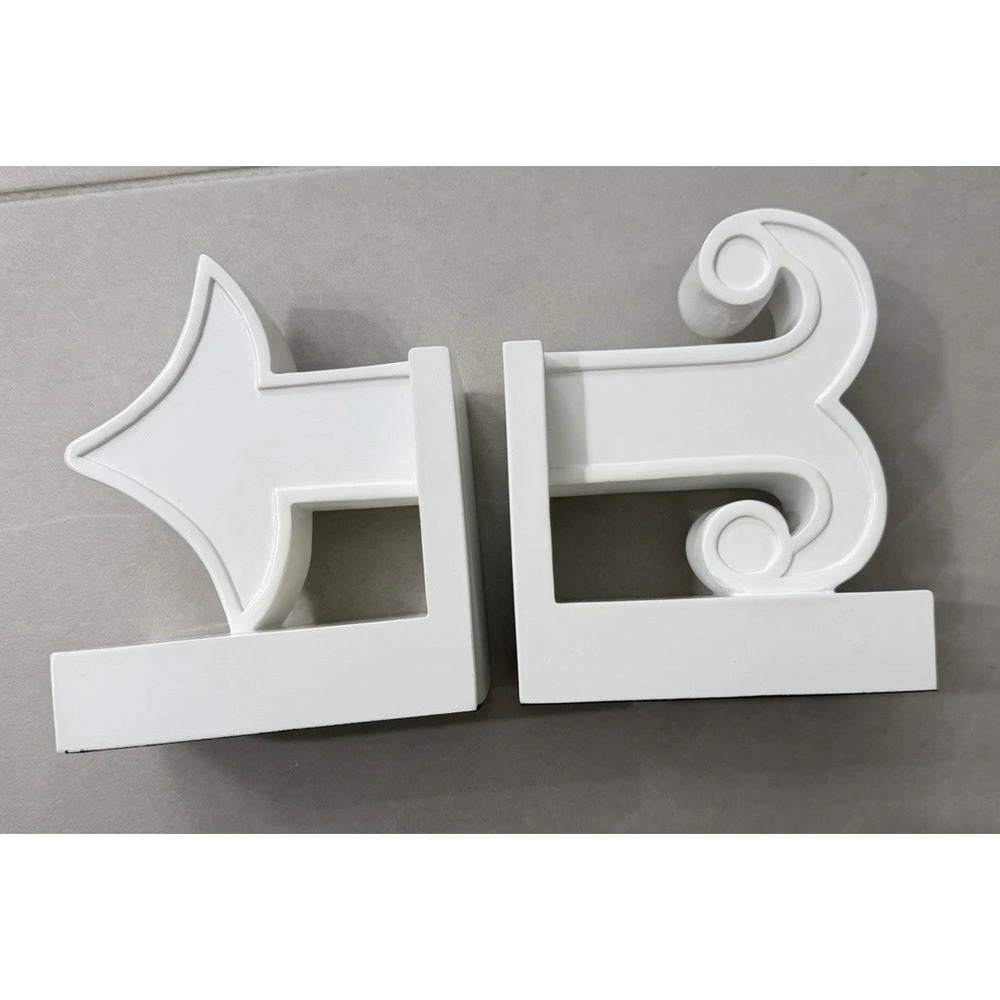 Happy Chic Bookends Jonathan Adler Set of 2 White Heavy Whimsical Modern Library